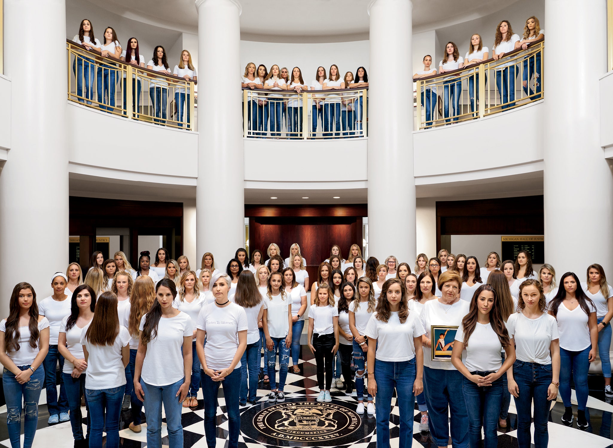 Portrait of Strength: Eighty-four survivors came together at Michigan’s Supreme Court Building, also known as the Hall of Justice.